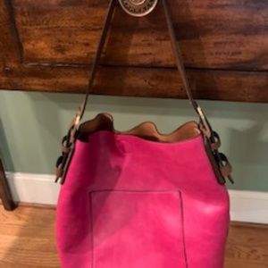 Hot Pink Leather Hobo Bag